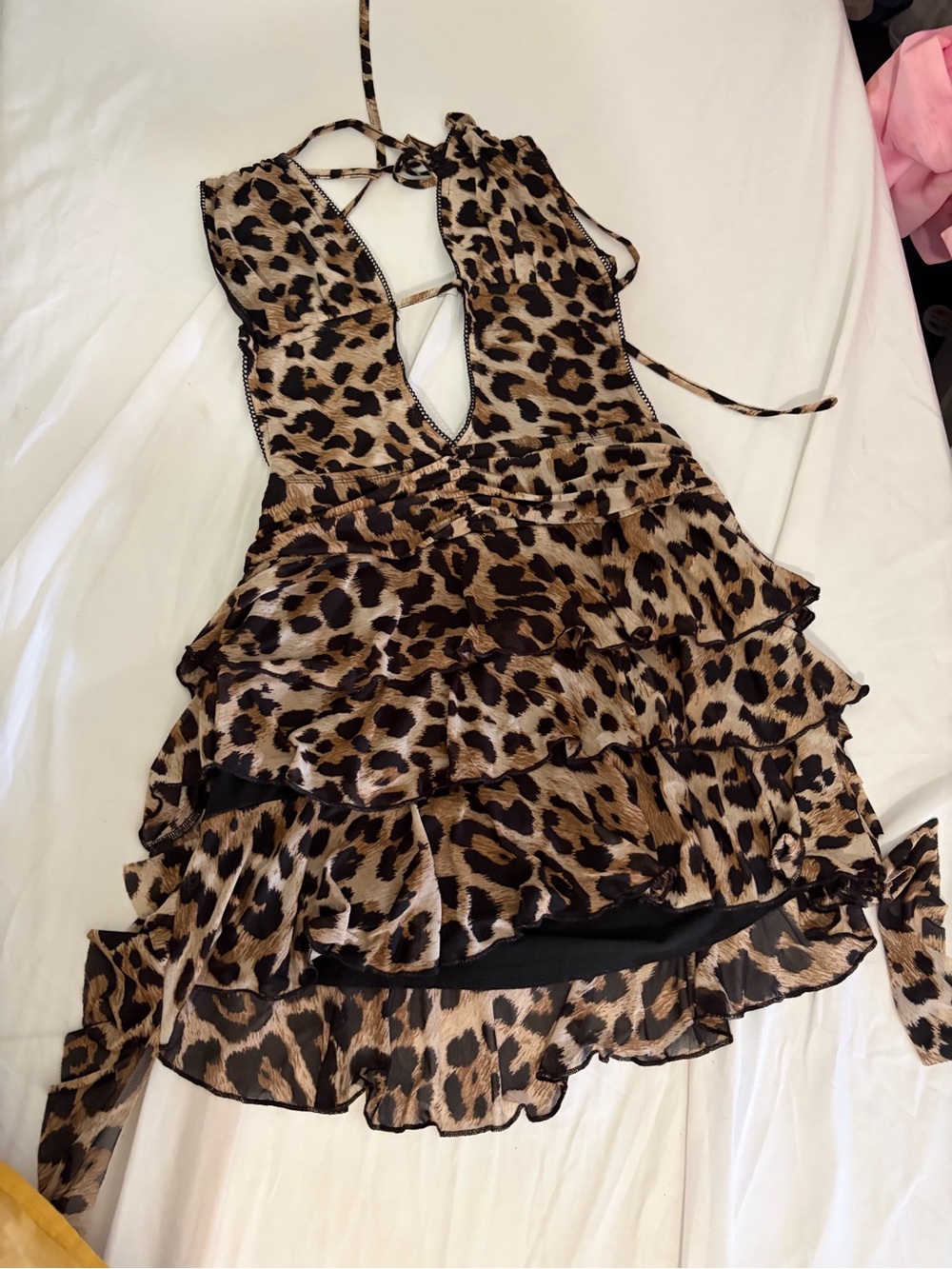 Bear Dance Leopard-Print Halter Dress in Black & Tan